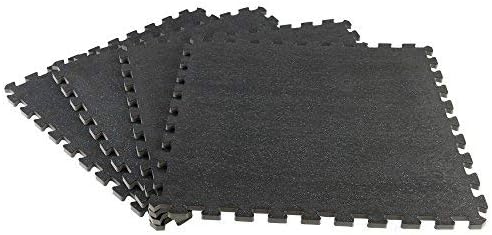 Black Shock-Absorbing Interlocking Fitness Floor Mats - 25.4" x 25.4" Heavy-Duty